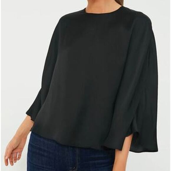 Tuckernuck Satin Twill Selma Cape Long Sleeve Blouse Black Size M - Picture 1 of 13